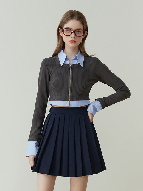 Two Piece Dress FSLE British College Style Suit Coat For Women Spring Autumn 2023 Deep Blue Skirt TwoPiece Loose 230324