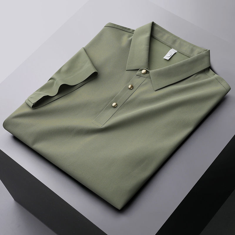 Men's Polos High end solid color ice silk short sleeve polo shirt men's summer Lapel breathable T-shirt Korean casual Paul shirt 230325