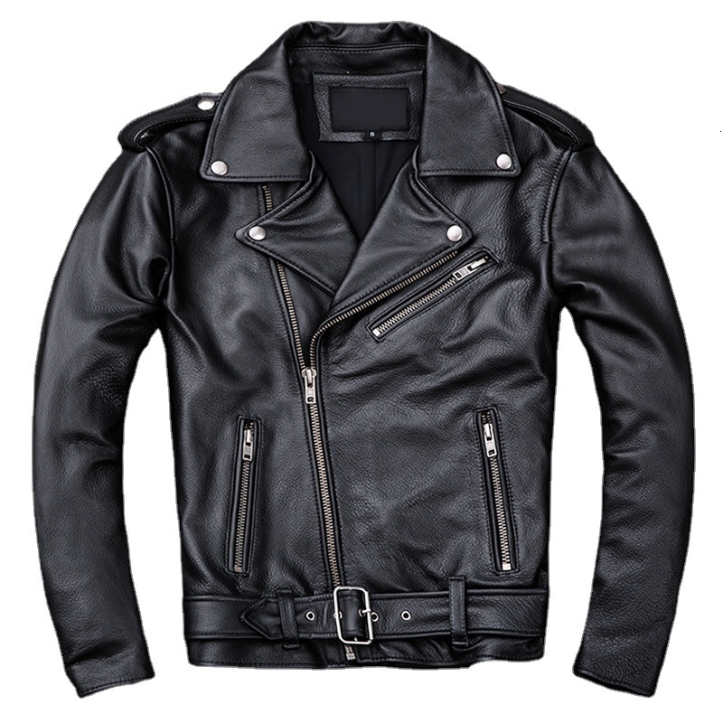 Men's Leather Faux Spring Classical Motorcycle oblique zipper Jackets Men Natural Calf Skin Thick Slim Cowhide Moto man zxdas 230324