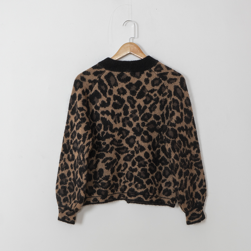 Women's Knits Tees Rowling Mirror Leopard Wool Blend Button Loose Cardigan Sweater Women Spring 2023 O Neck Full Sleeve Knit Female 230324