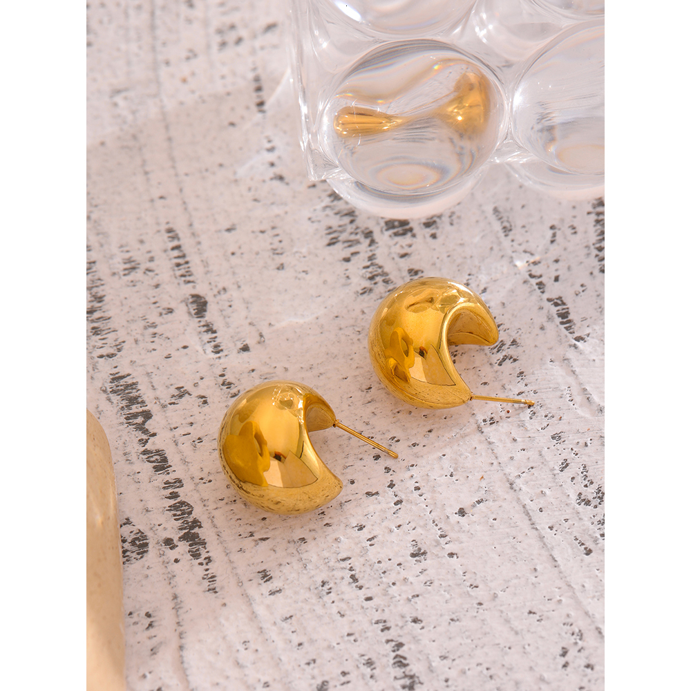 Stud Yhpup Stainless Steel Chunky Stud Earrings for Women Statement Metal Texture Golden Geometric Unusual Earrings Gift Female 230324