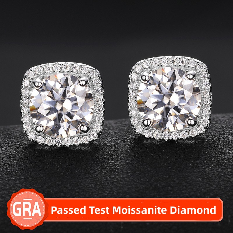 0.5CT 1CT 2CT Diamond Earrings 925 Sterling Silver Bling Moissanite Studs Earrings Jewelry for Men Women Nice Gift