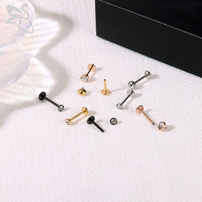 Nose Rings Studs ZS 10 Pcslot Gold Color 1618G Stainless Steel Labret Lip Piercing CZ Crystal Ear Cartilage Tragus Helix Piercings Set 6810MM 230325