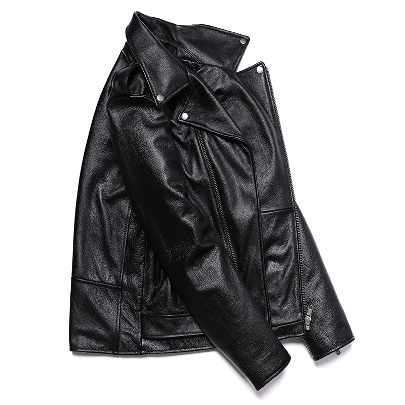 Men's Leather Faux Classical Motorcycle Jackets Men 100 Natural Cowhide Thick Moto Winter Biker Clothes Slim Coats M192 230324