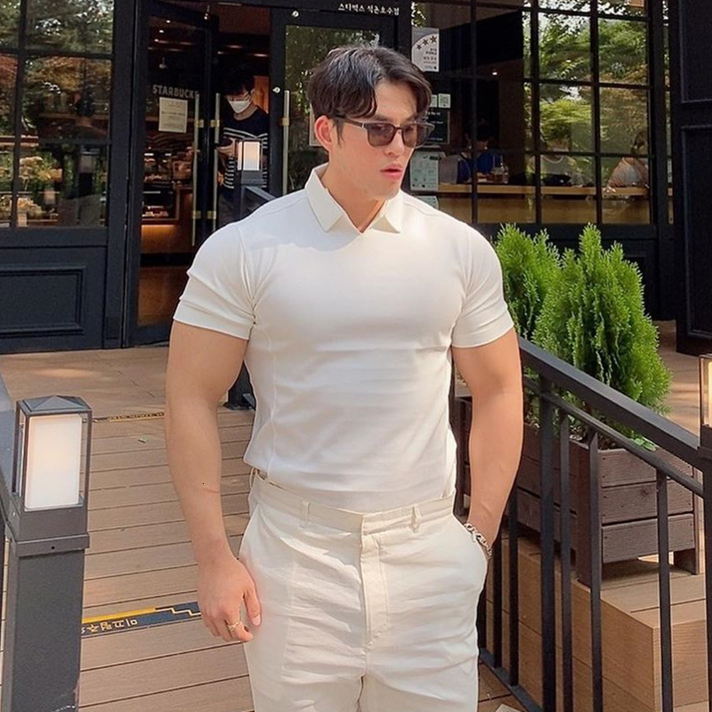 Men's Polos Summer Casual fashion Polo t shirt Men Gyms Fitness Short sleeve T-shirt Male Bodybuilding Workout POLO Tees Tops Clothes 230325