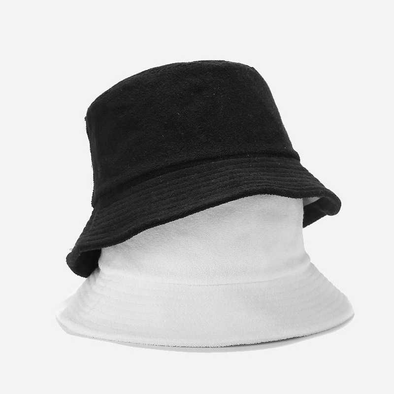 Wide Brim Hats 2022 Autumn Terry Cloth Towel Bucket Hat Women Men Candy Colors Panama Sun Fisherman Hat P230311