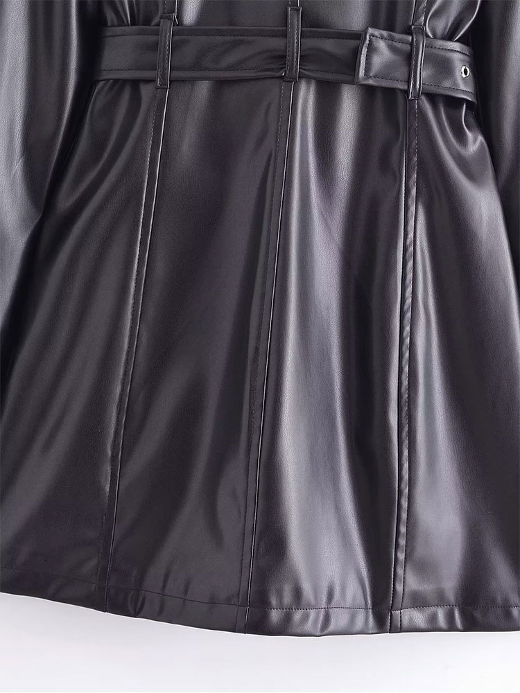 Women's Jackets TELLHONEY Women Fashion Lapel Collar With Belt Front Zipper Faux Leather Jacket Female Long Sleeves Pockets Dress Outfits 230324