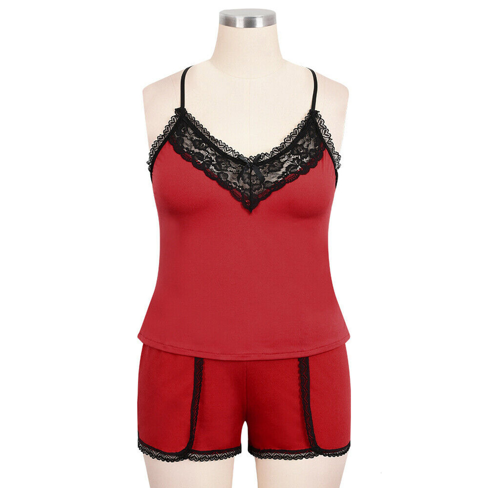 Women's Sleepwear Plus Size Sexy Spaghetti Strap Lace Pajama Set Sleeveless Pyjamas Shorts Set Lace Pijama Suit Women Nighties Pijama Mujer 23032