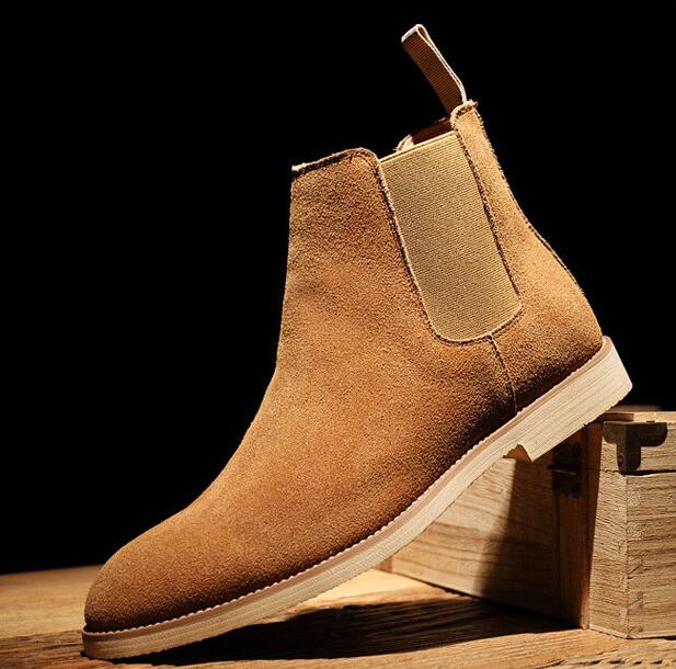 Autumn and Winter British Martin Boots Pointed Casual Shoes Leather High-top Men's Chelsea Boots Motorcycle Boots Yellow color