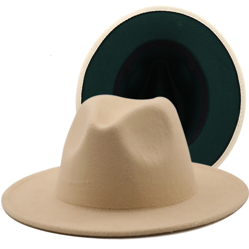Stingy Brim Hats Simple Two toned fedoras hats for men green beige bottom felt hat jazz hat bowler hat perfomance hat men church hat 5658CM 230325