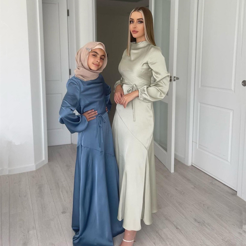 Ethnic Clothing Ramadan Eid Mubarak Satin Dubai Abaya Saudi Arabic Turkey Islam Muslim Hijab Fashion Dress For Women Robe Longue Femme Kaftan 230324