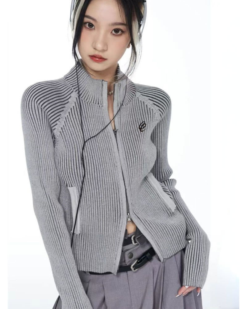 Women's Knits Tees Korean Women Acubi Streetwear Vintage Cyber Y2K Jackets Aesthetic Teachwear Zipper Oversizer Coats Harajuku Zip Up Tops Clothe