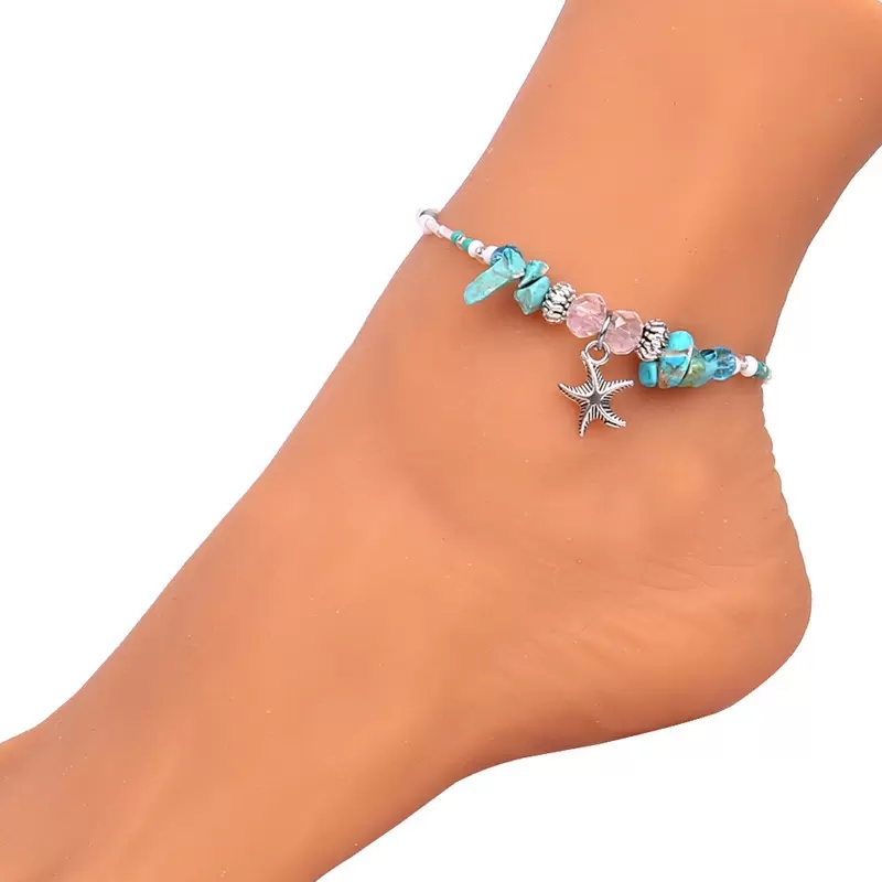 Boho Hadmade Starfish Anklet for Women Adjustable turquoise Charm Beads Anklets Bracelets Fashion Summer Foot Jewelry Wholesale