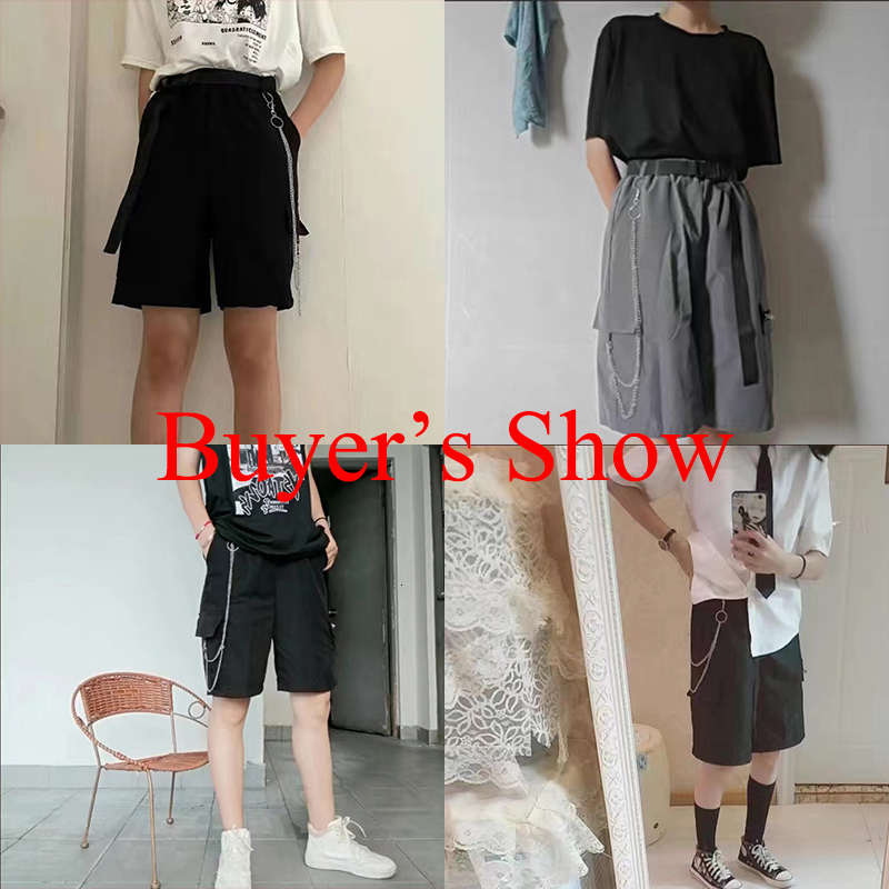 Women's Shorts Rimocy Harajuku Chain Cargo Shorts Women Summer Big Pockets Wide Leg Shorts Woman Black High Waist Streetwear Shorts Female 230325