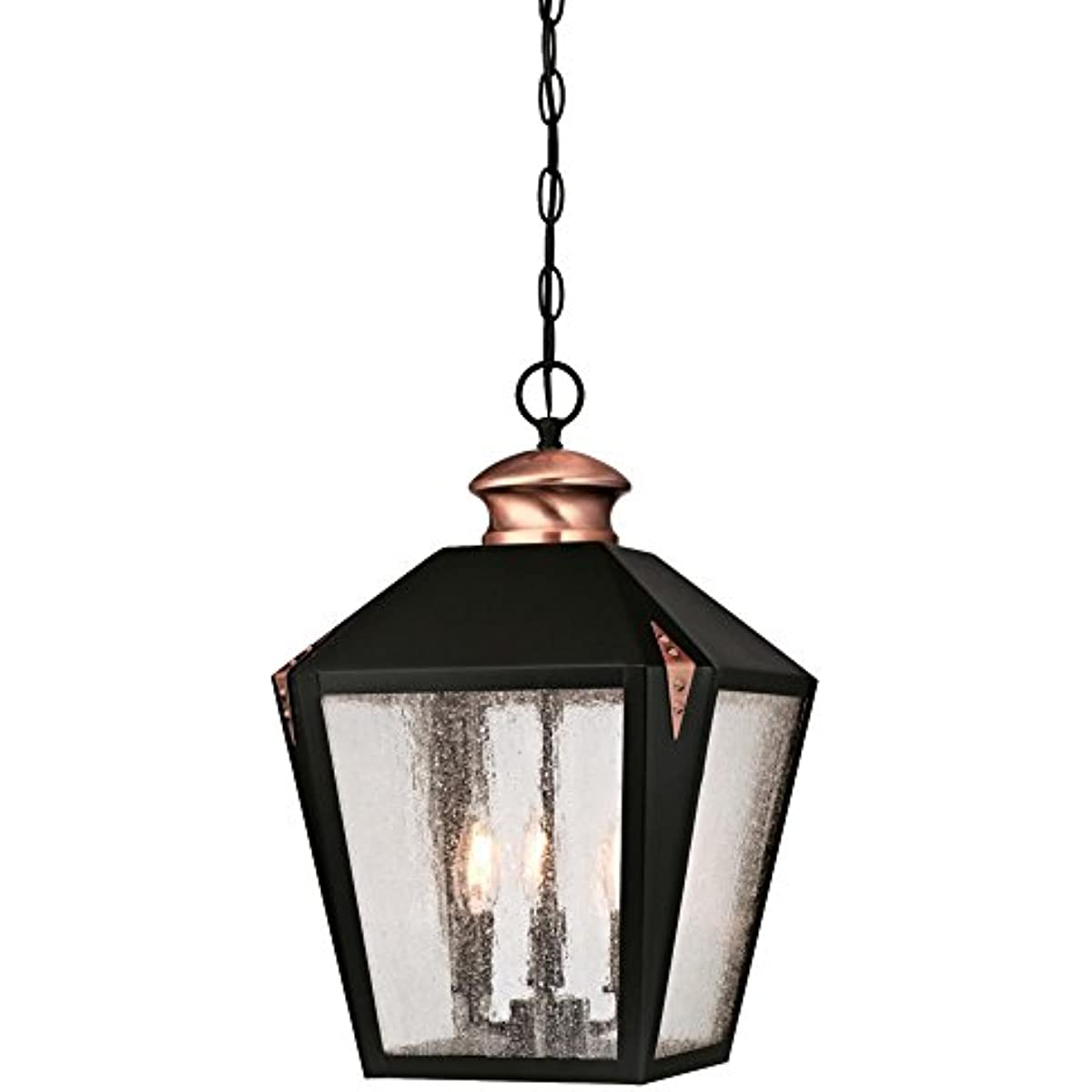 Valley Forge Three-Light Outdoor Pendant, Matte Black Finish with Washed Copper Accents and Clear Seeded Glass
Valley Forge Three-Light Outdoor Pendant, Matte Black Finish with Washed Copper Accents and Clear Seeded Glass