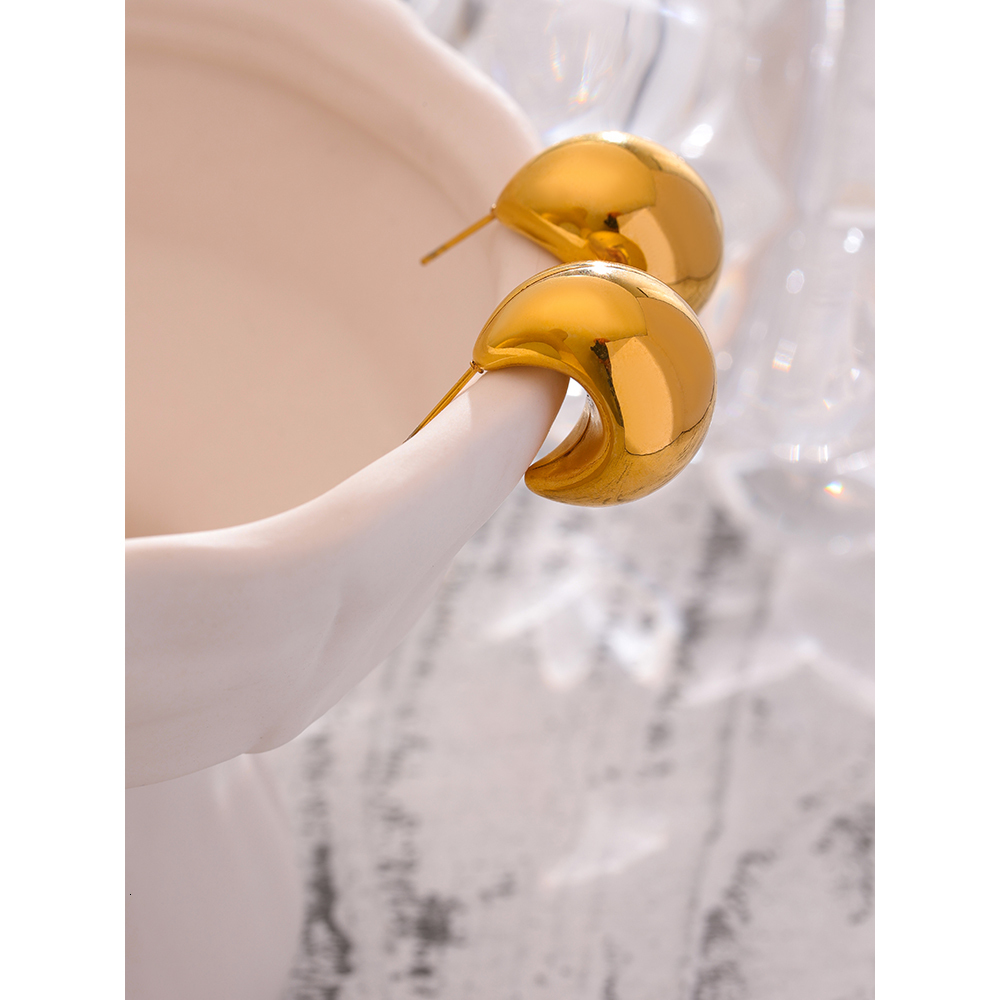 Stud Yhpup Stainless Steel Chunky Stud Earrings for Women Statement Metal Texture Golden Geometric Unusual Earrings Gift Female 230324