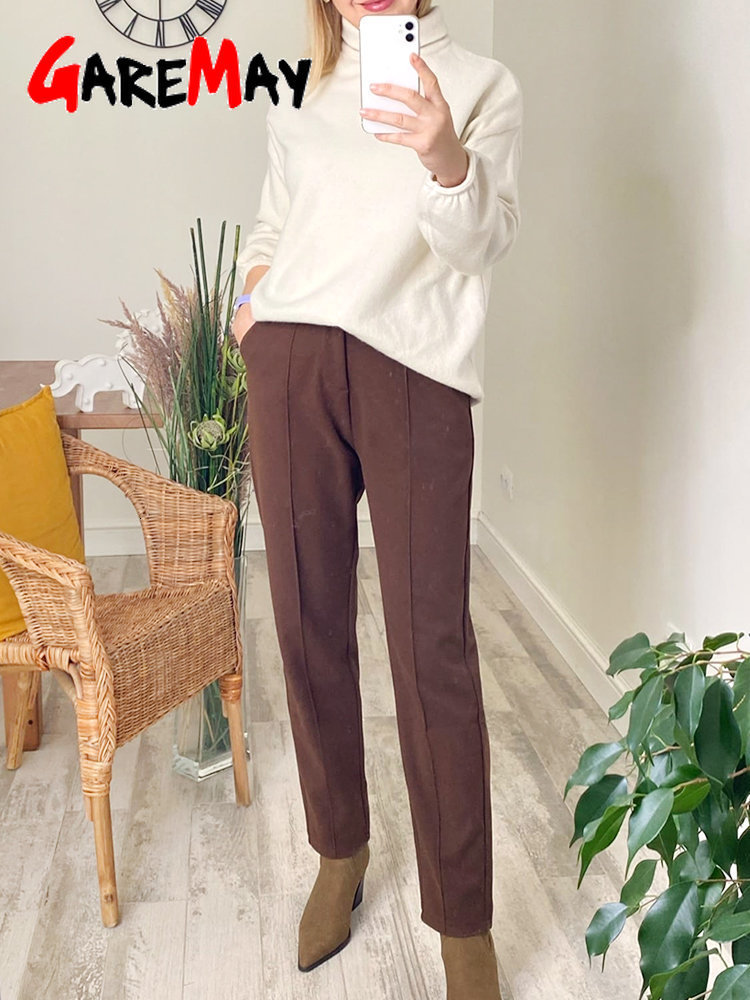 Women's Pants Capris Winter Thick Warm Loose Harem Suit Thermal Brown Beige Wool Long for Women High Waisted Trousers Casual 230325