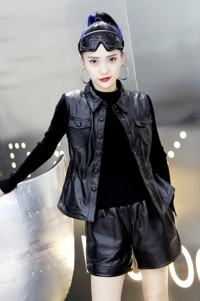 Women's Jackets Leather Waistcoat Spring Autumn Lapel Short Sheepskin Tops Genuine Slim Sleeveless Vest Outer Wear 230324