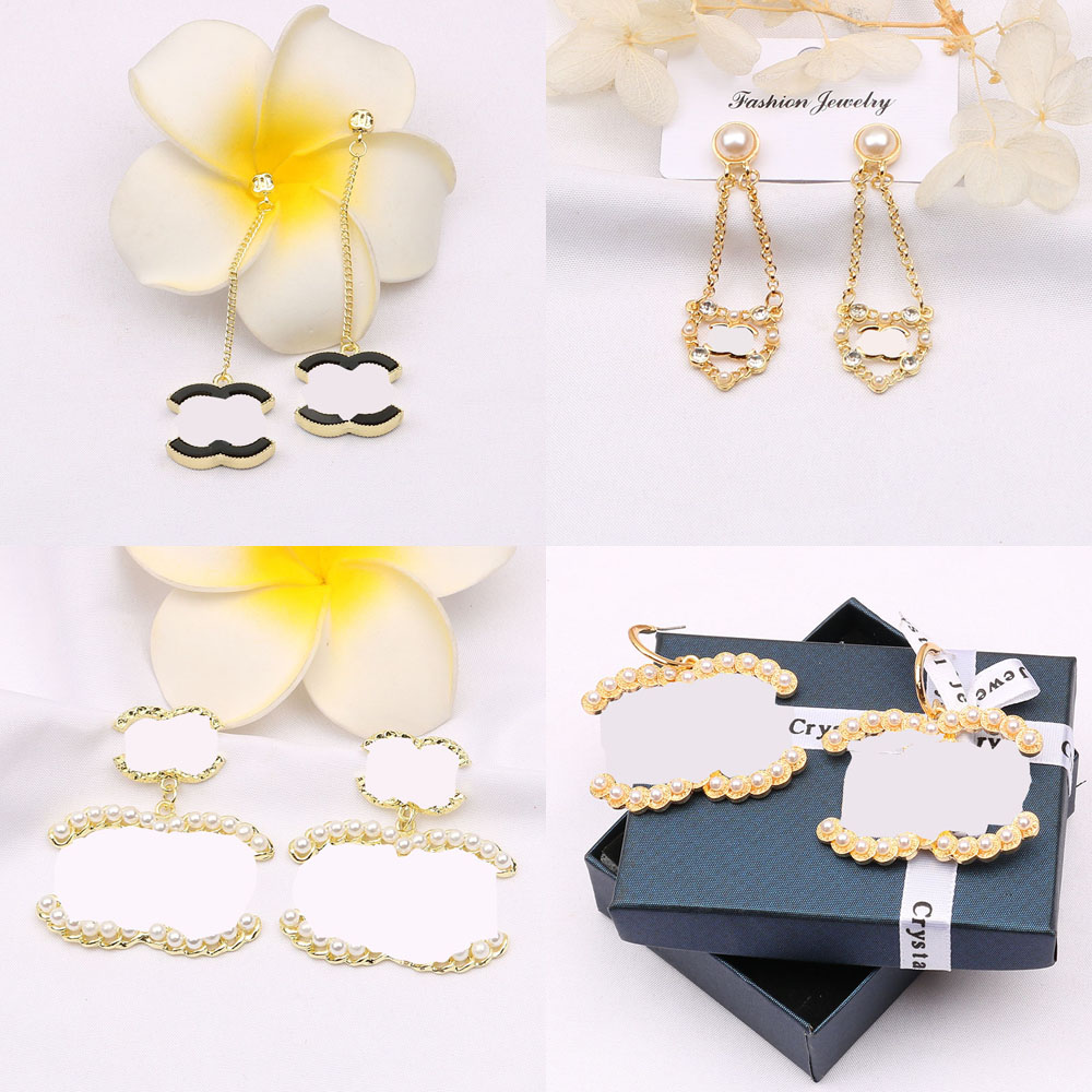 23ss 20style Luxury Designer Dangle Long Letter Stud 18K Gold Plated 925 Silver Women Crystal Rhinestone Pearl Earring Wedding Party Jewerlry