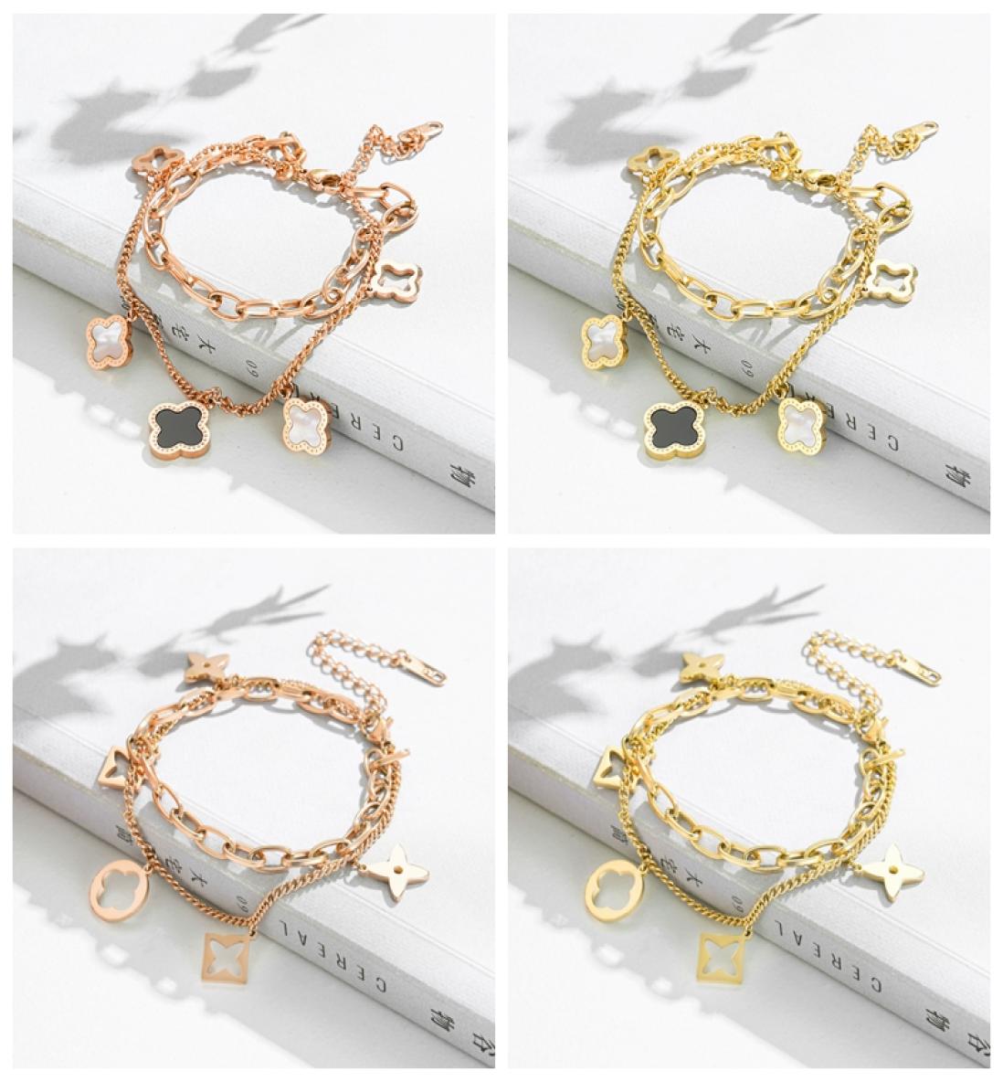 Pretty Double Layer Openwork Stainless Steel Clover Charm Bracelet Lucky Four Leaf Women Jewelry for Women Gift1318809
Pretty Double Layer Openwork Stainless Steel Clover Charm Bracelet Lucky Four Leaf Women Jewelry for Women Gift1318809