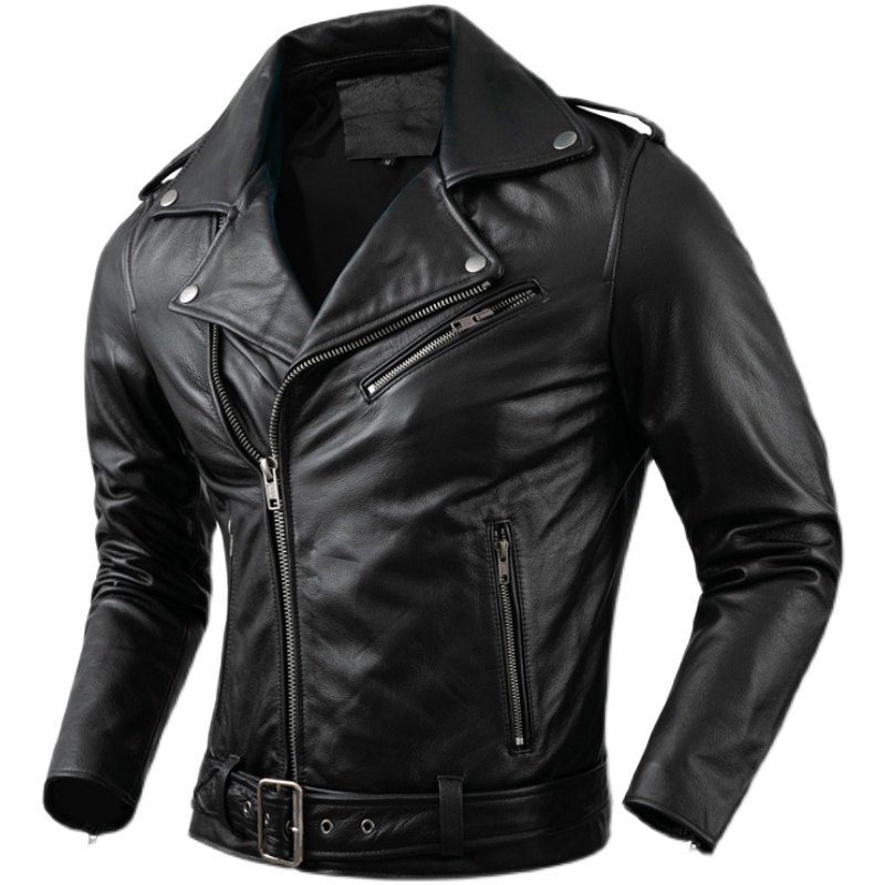 Men's Leather Faux Genuine Cowhide Motorcycle Coat Jacket Lapel Jackets s Clothing Real 230324