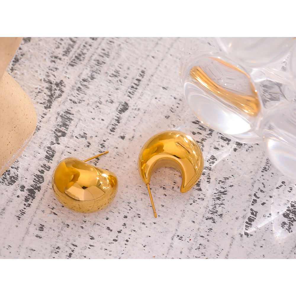 Stud Yhpup Stainless Steel Chunky Stud Earrings for Women Statement Metal Texture Golden Geometric Unusual Earrings Gift Female 230324