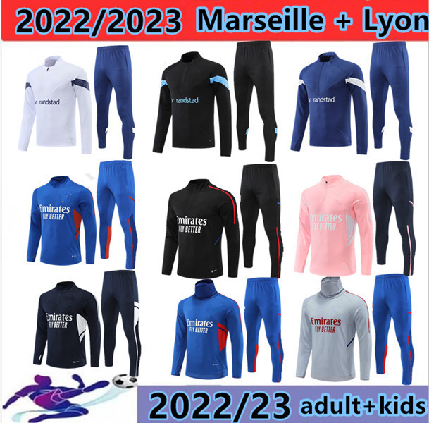 2022- 2023 Marseilles trascksuit MEN AND KIDS set Football Soccer Training Suit 22 /23 Lyon OM Survetement Maillot Foot Chandal, Pink