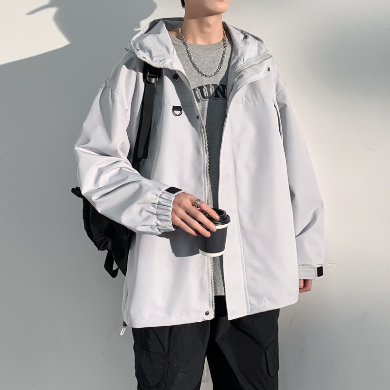 Men's Jackets Men Streetwear Loose Zipper Hoody Jacket Windbreaker Harajuku Black Khaki Hipster Cargo Outwear Coats 230325