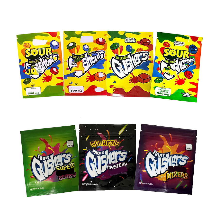 Gushers Mylar Bags sour gummies Zipper Package gummy Smell Proof plastic bag mystery Candy empty edible packaging wholesale
Gushers Mylar Bags sour gummies Zipper Package gummy Smell Proof plastic bag mystery Candy empty edible packaging wholesale
