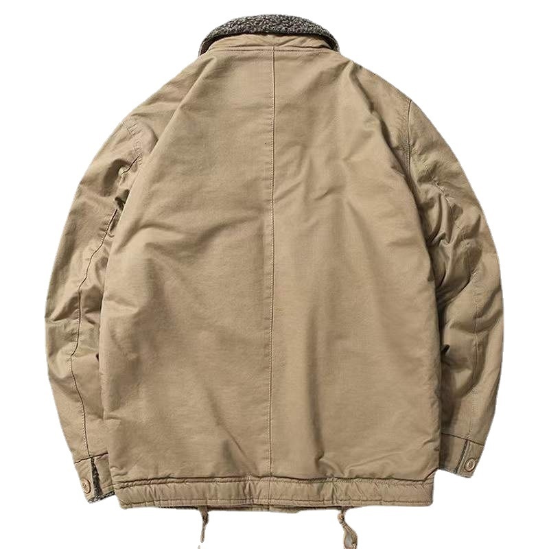 Men's Jackets Cotton Coat Solid Jacket Men Winter Velvet Male Jacket Tooling Loose Large Size Lamb Wool Warm Work Clothes Size L-4XL 230325