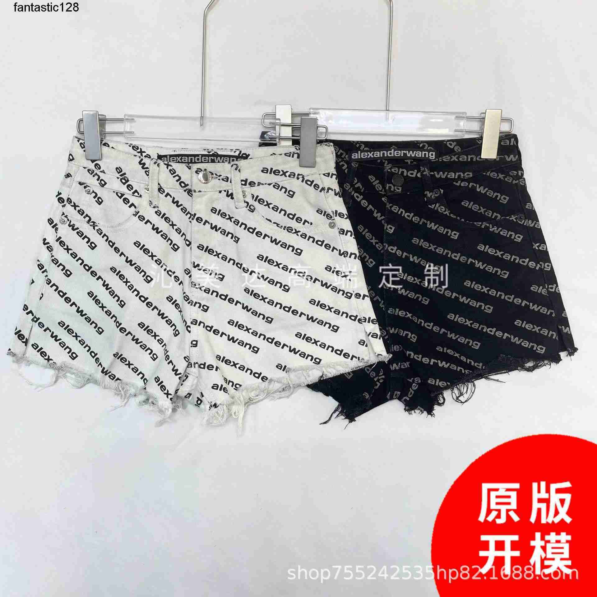 

Correct AW King's Denim Shorts Print Letter Black wang White High Waist Flapped Wide Leg Pants Versatile Casual Women shorts, White3