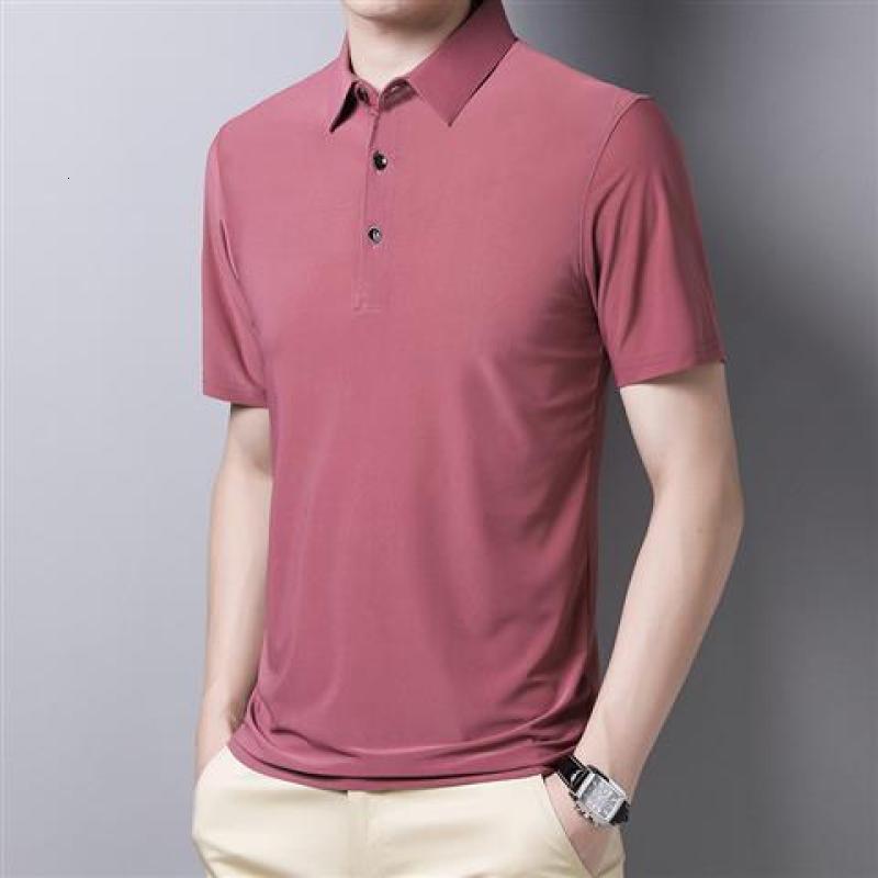Men's Polos Summer Short Sleeved T-shirt Men's Turn-down Collar Cool Top Ice Silk Light Cotton Breathable POLO Clothing Button Pullovers 230