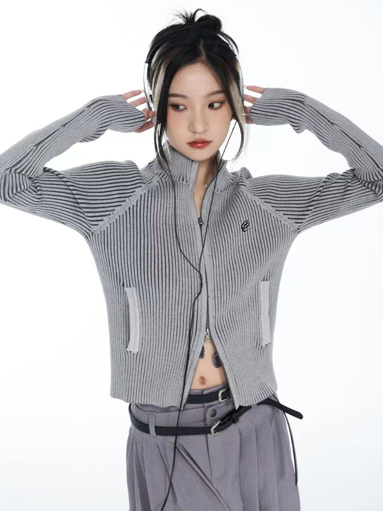 Women's Knits Tees Korean Women Acubi Streetwear Vintage Cyber Y2K Jackets Aesthetic Teachwear Zipper Oversizer Coats Harajuku Zip Up Tops Clothe