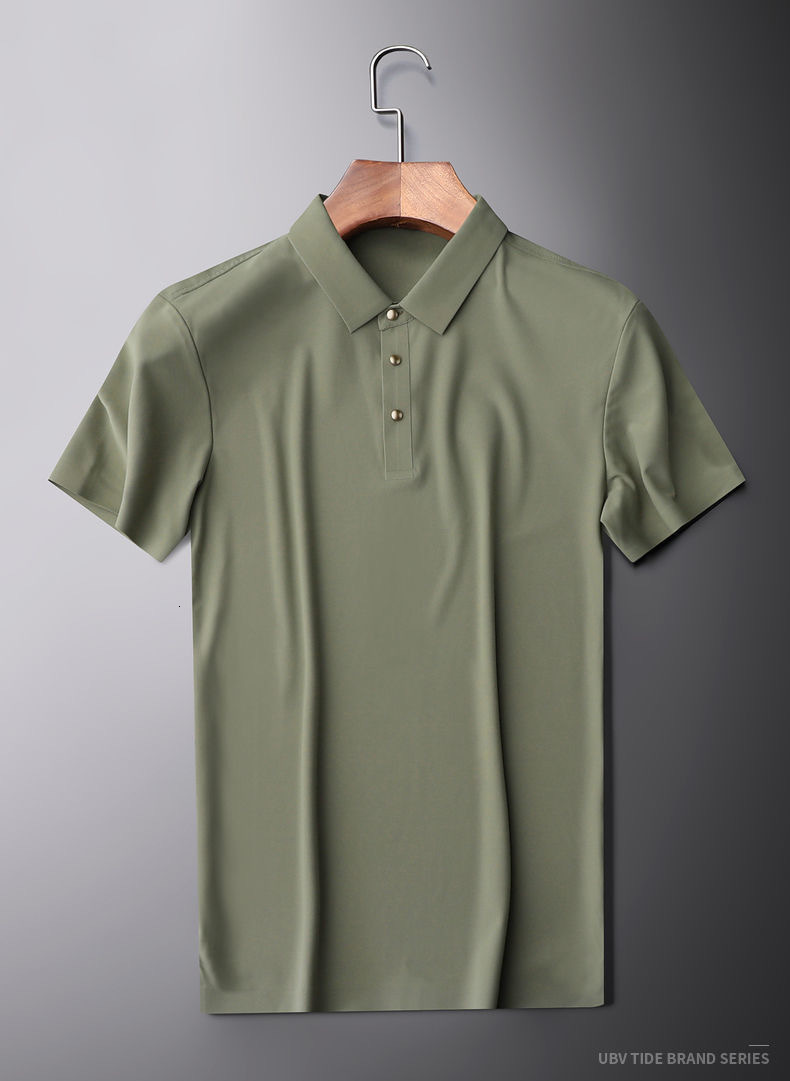 Men's Polos High end solid color ice silk short sleeve polo shirt men's summer Lapel breathable T-shirt Korean casual Paul shirt 230325