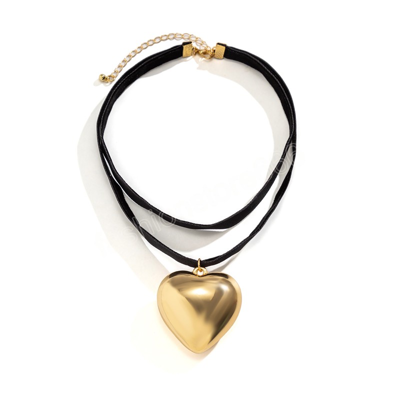 Multilayer Vintage Big Heart Pendant Necklace For Women Girls Fashion Black Velvet Rope Chain Statement Necklace Jewelry
