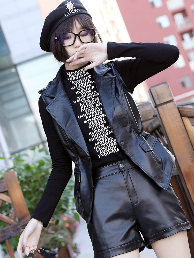 Women's Jackets Leather Vest Waistcoat Spring Autumn Sheepskin Nipped Waists Tops Genuine Slim Sleeveless Female Small Outer Wear 230324