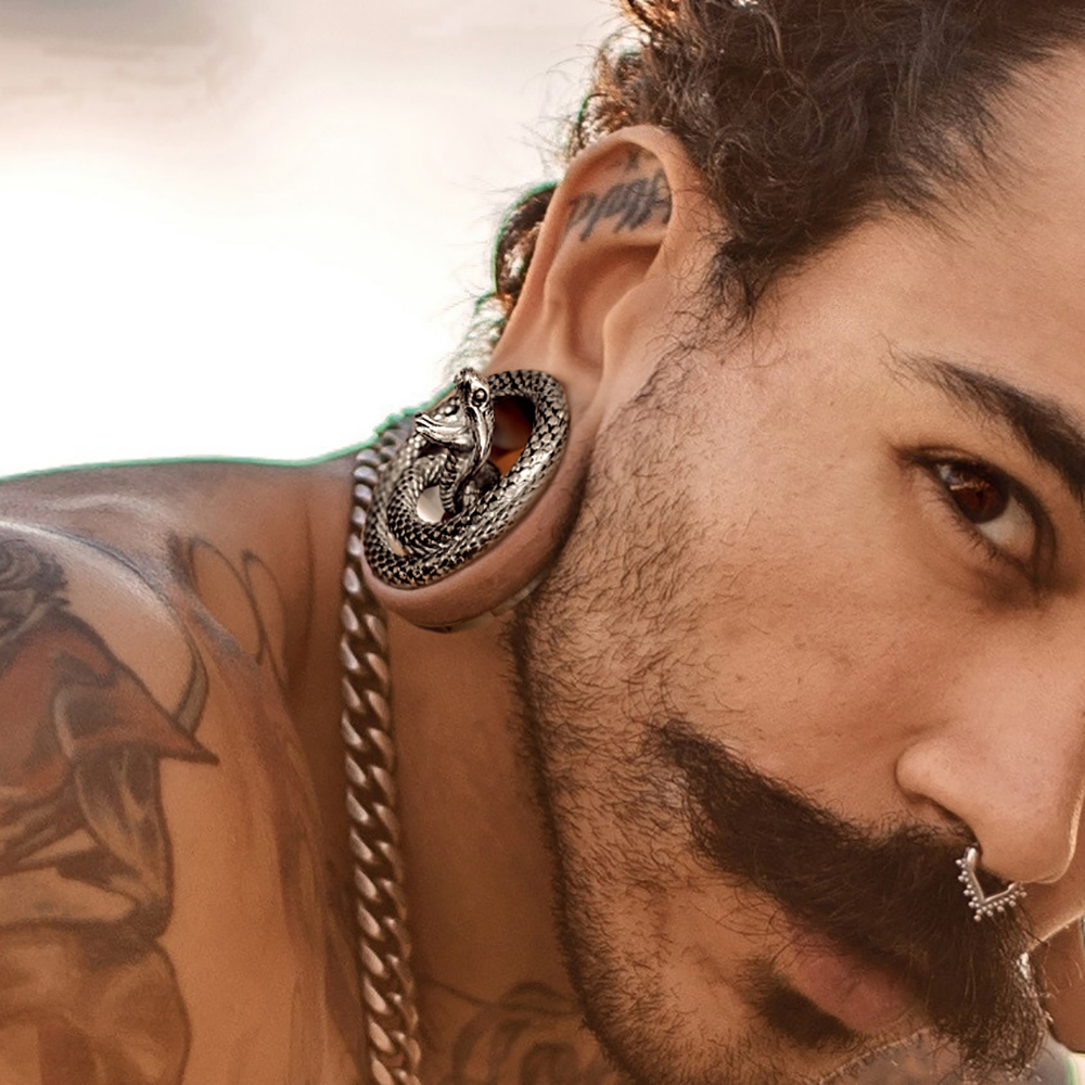 Nose Rings Studs Giga 2 PCS Cool Snake Ear Plugs Gauges Expander Stainless Steel Tunnels Stretcher 8mm25mm Body Piercing Fashion Jewelry Gift 230325