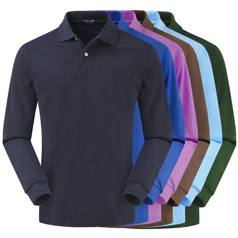 Men's Polos High Quality Solid Color Men's Clothing Autumn Business Casual Slim Fit Mesh Fabric Long Sleeve Polo Shirt Lapel T-Shirt Top 230