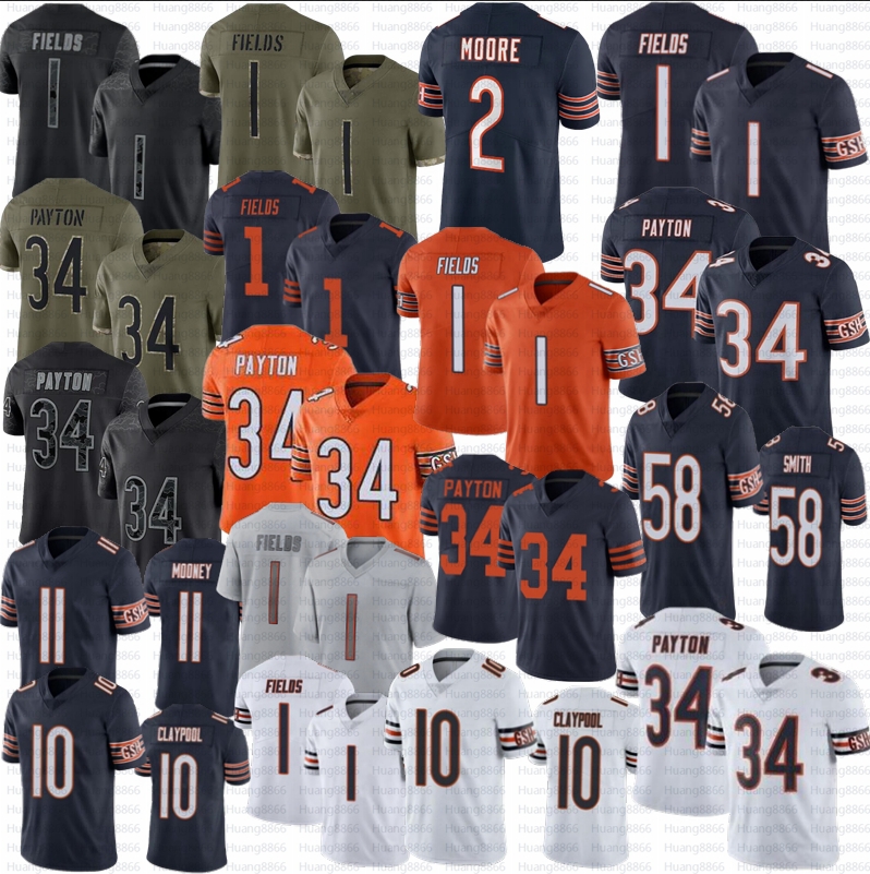DJ Moore Justin Fields football jersey Claypool Bear Walter Payton Roquan Smith Darnell Mooney Jerseys