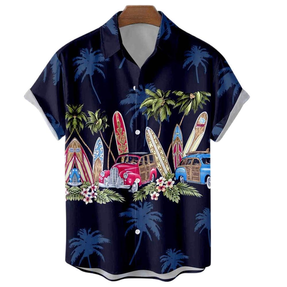 Men's Casual Shirts Summer Hawaiian Vintage Top 3d Car Print Loose Men Beach Aloha Shirt Fashion Clothing Ropa Hombre 5XL 230325