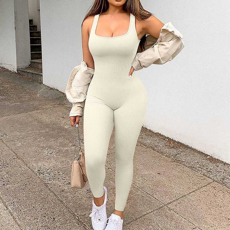 Women's Tracksuits Y2k Clothes Bodycon Jumpsuits For Women 2023 Sleeveless Square Neck Ribbed Rompers Overalls Sports Yoga Fitness Set Z0325