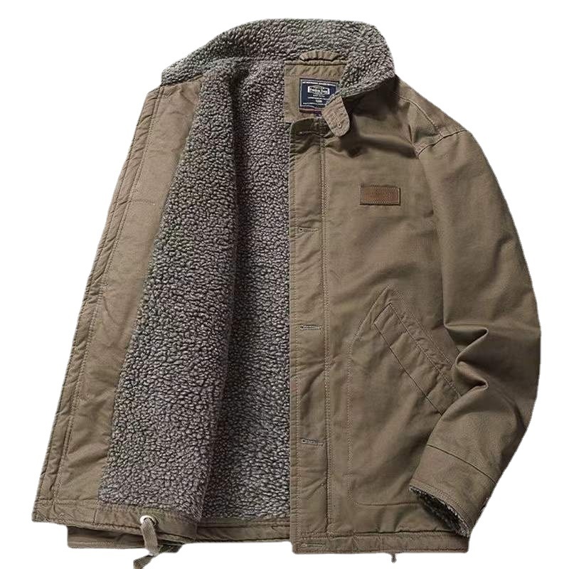 Men's Jackets Cotton Coat Solid Jacket Men Winter Velvet Male Jacket Tooling Loose Large Size Lamb Wool Warm Work Clothes Size L-4XL 230325