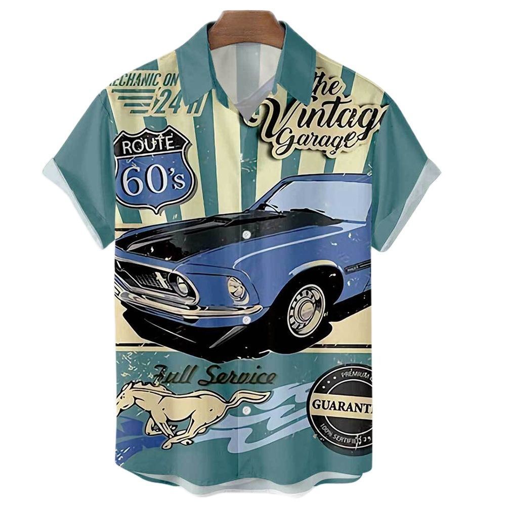 Men's Casual Shirts Summer Hawaiian Vintage Top 3d Car Print Loose Men Beach Aloha Shirt Fashion Clothing Ropa Hombre 5XL 230325