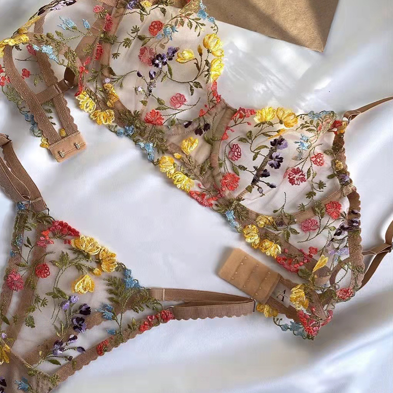 Bras Sets Ellolace Sexy Lingerie Fancy Lace Set Woman 2 Pieces Transparent Women's Underwear Embroidery Erotic Beautiful Bra And Panty Set 230325