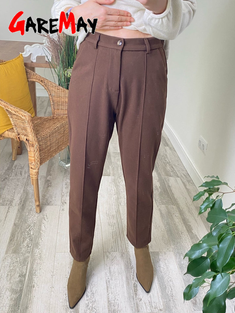 Women's Pants Capris Winter Thick Warm Loose Harem Suit Thermal Brown Beige Wool Long for Women High Waisted Trousers Casual 230325