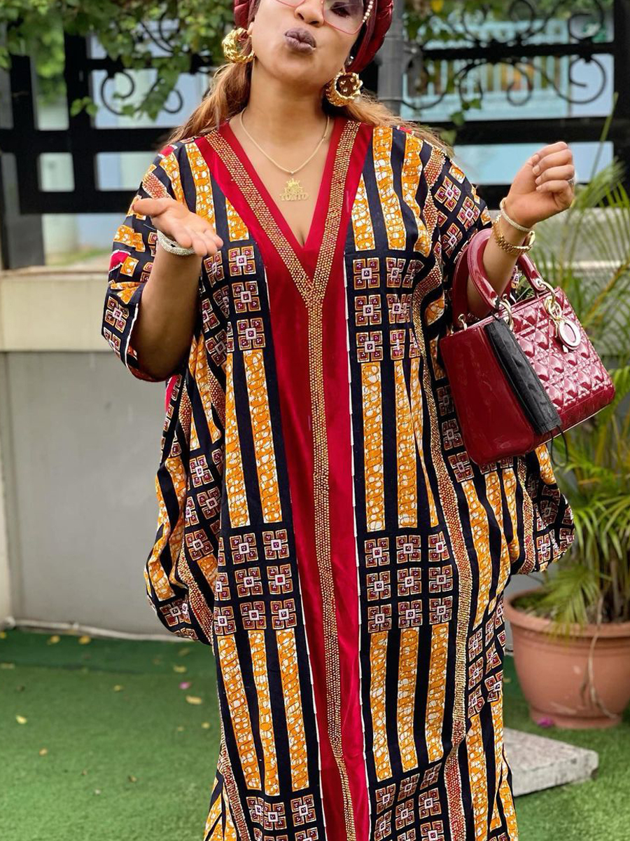 Ethnic Clothing African Dresses For Women Muslim V-neck Maxi Femme Robe Nigerian Traditional Clothes Summer Fashion Abayas Dubai Boubou 230325