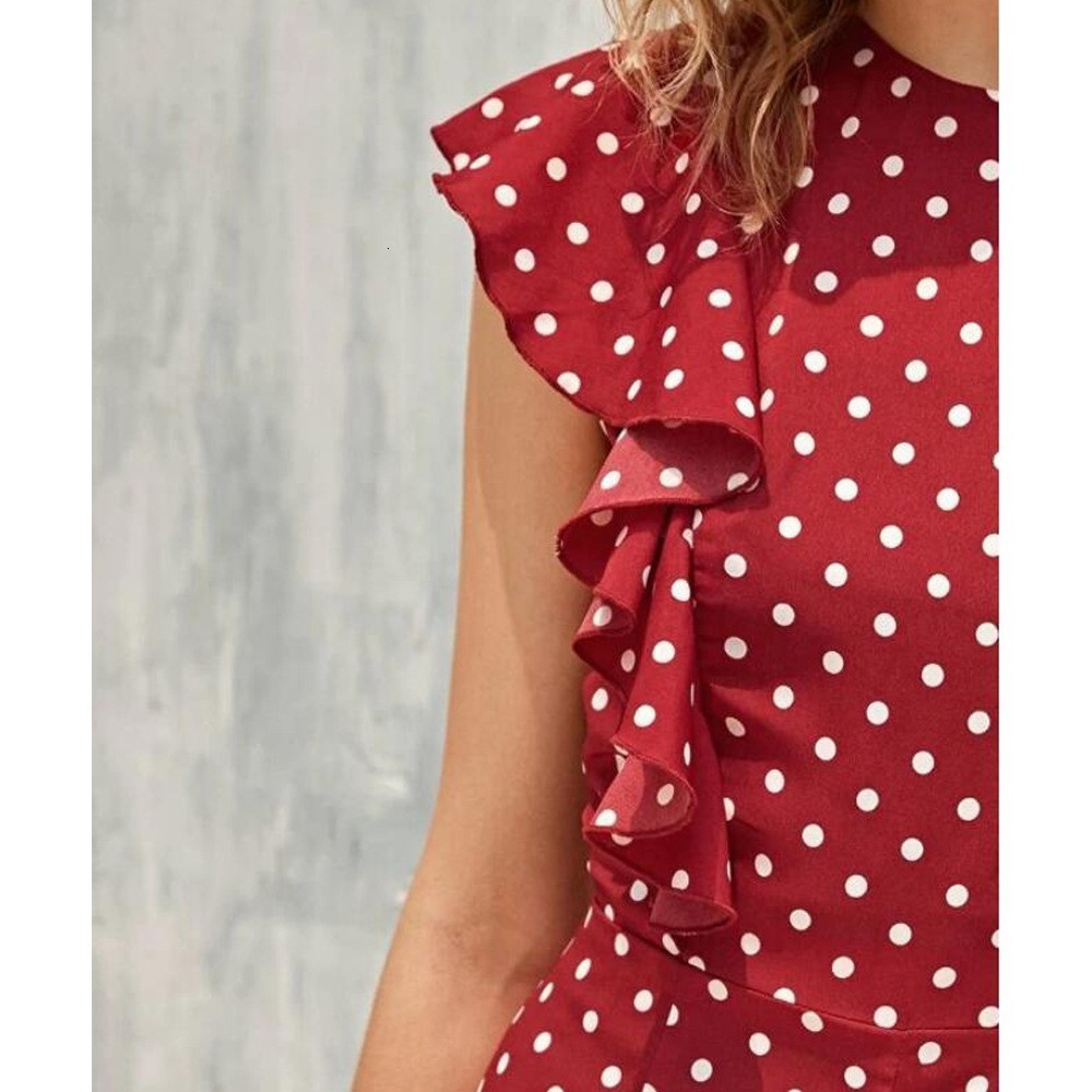 Women's Jumpsuits Rompers Elegant Short Sleeve Crew Neck Jumpsuit for Women Bohemian Wave Point Loose Long Wide Leg Pants Travel Party Summer 230