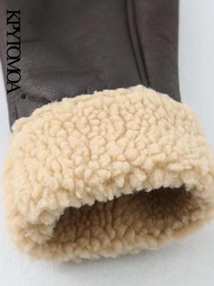 Women's Jackets KPYTOMOA Women Fashion Thick Warm Faux Shearling Jacket Coat Vintage Long Sleeve Belt Hem Female Outerwear Chic Tops 230325