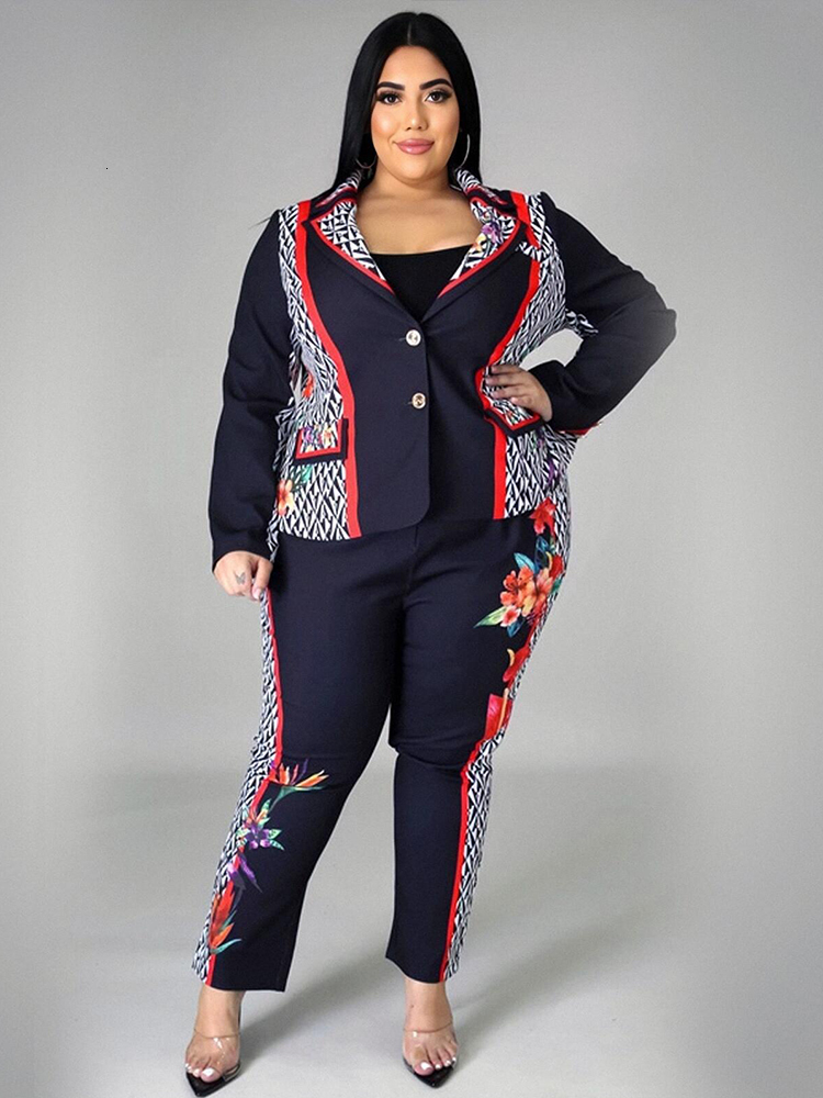 Women's Two Piece Pants Plus Size Women Clothing Two Piece Set Top and Pants Elegant Ladies Office Long Sleeve Blazer Suit Bulk Items Wholesale L