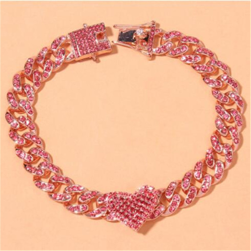 New Fashion Anklets Hip Hop Crystal Heart-Shaped Anklet For Women Bracelet Men Miami Cuban Link Chunky Wholesale Foot Chain Iced Out